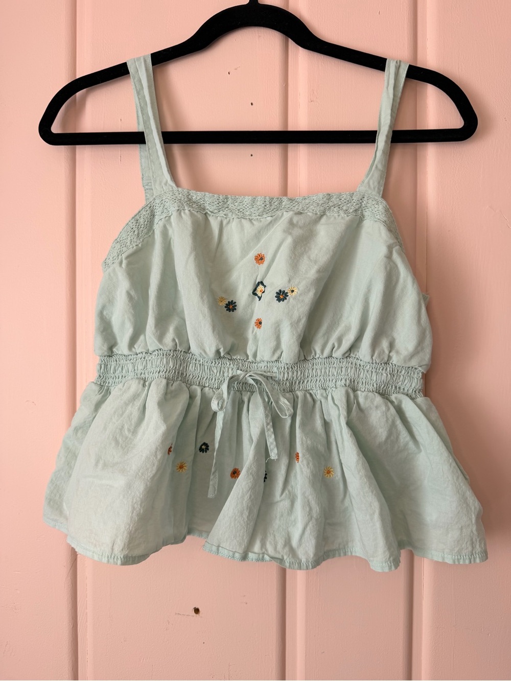 Celebrity Pink Light Mint Embroidered Peplum Tank Top szM